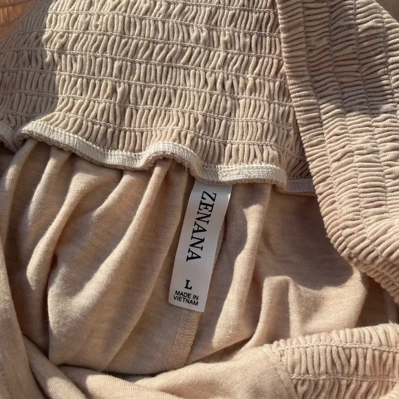 Zenana Beige Palazzo Pants Wide Leg Smocked Waist Size L - Picture 6 of 9